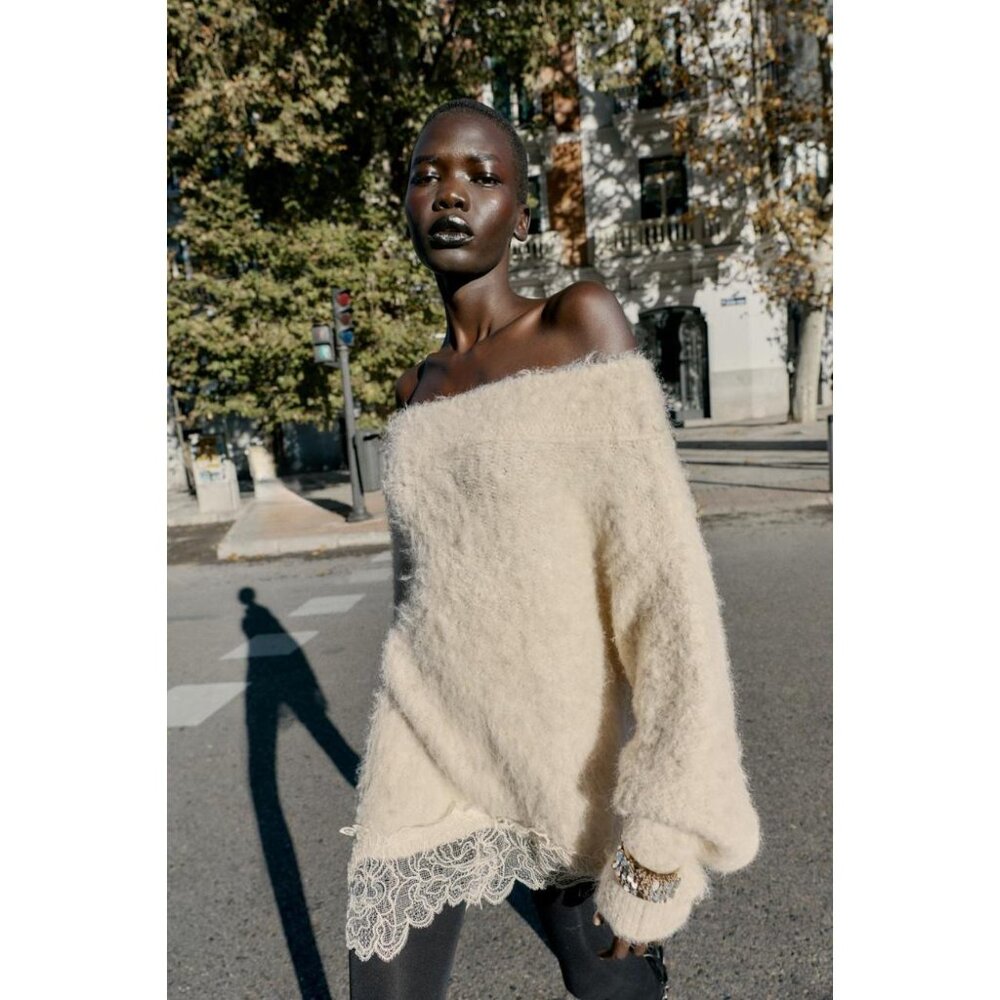 ZARA COMBINED KNIT JUMPER WITH LACE